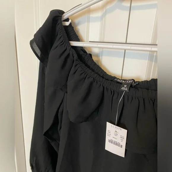 NWT JCrew ruffle off shoulder convertible top in black - Picture 5 of 8